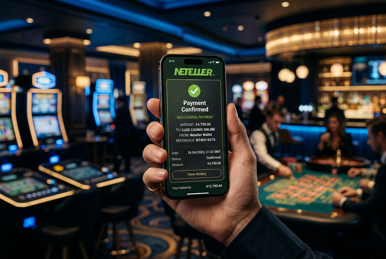 Modern digital wallet interface on a smartphone screen showing a successful casino deposit.